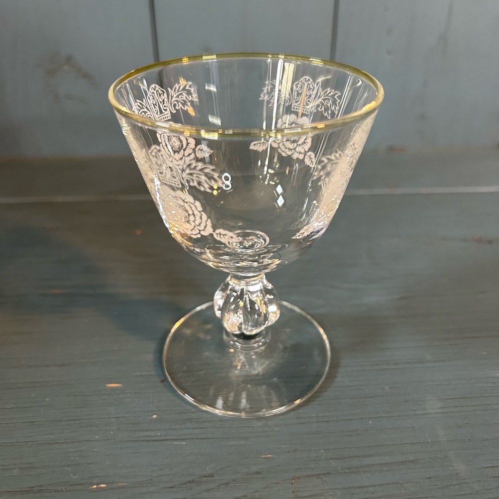 Homer Laughlin Gold Rimmed Floral Etched Sherbet Glass